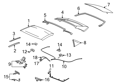 2007 Cadillac XLR Convertible Top Cable Kit, Folding Top Front Latch Diagram for 19121202