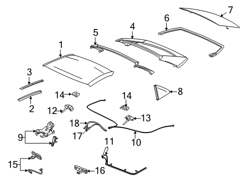 2007 Cadillac XLR Convertible Top Weatherstrip, Folding Top Side Front Diagram for 89025715