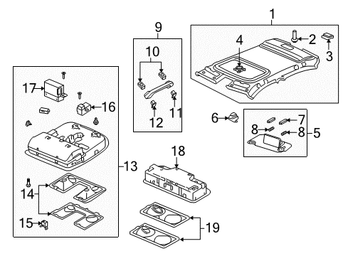 2010 Acura TL Interior Trim - Roof Console (Gray) Diagram for 36600-TK4-A12ZD