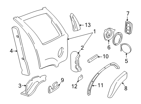 1997 Chevrolet Blazer Quarter Panel & Components, Exterior Trim Panel, Body Side Outer Diagram for 12389495