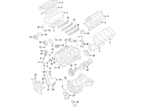 2020 Ford F-150 Engine Parts, Mounts, Cylinder Head & Valves, Camshaft & Timing, Variable Valve Timing, Oil Cooler, Oil Pan, Oil Pump, Crankshaft & Bearings, Pistons, Rings & Bearings Bearing Diagram for HL3Z-6211-D