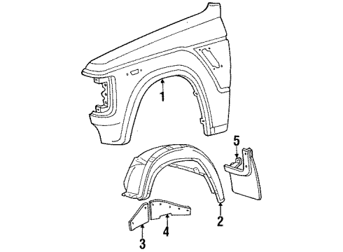 1984 Toyota Land Cruiser Fender & Components, Exterior Trim Apron Sub-Assy, Front Fender, LH Diagram for 53702-90A69