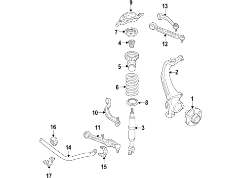 2017 Genesis G80 Front Suspension Components, Lower Control Arm, Upper Control Arm, Stabilizer Bar Front Left-Hand Shock Absorber Assembly Diagram for 54605-B1500
