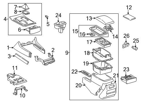 1998 Lexus LX470 Center Console Front Console Diagram for 58811-60180-B1