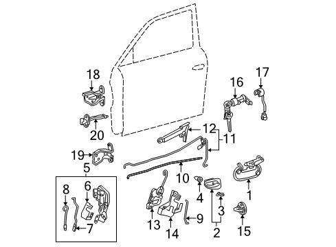 2005 Hyundai Accent Front Door Front Door Outside Handle Rod, Left Diagram for 81381-25000