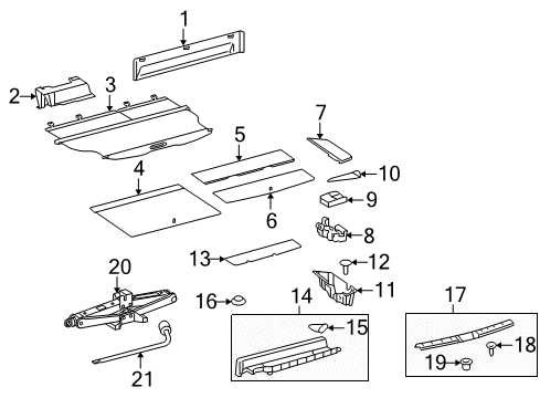 2010 Toyota Highlander Rear Body Interior Trim, Jack & Components Jack Assembly Diagram for 09111-0R030