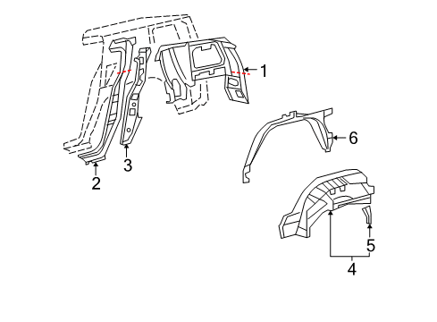 2010 Toyota FJ Cruiser Inner Structure - Quarter Panel Inner Wheelhouse Bracket Diagram for 58785-35010
