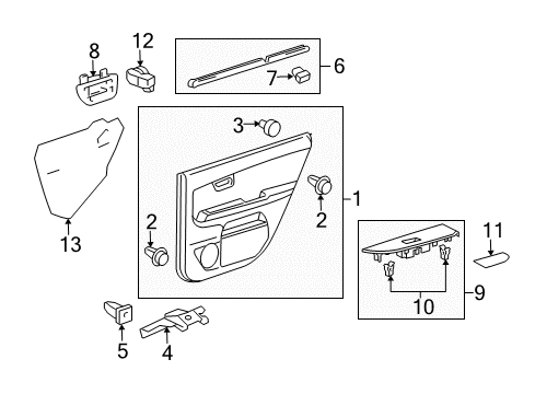 2006 Lexus RX400h Rear Door Rear Door Inside Handle Sub-Assembly, Left Diagram for 69208-48010-C0