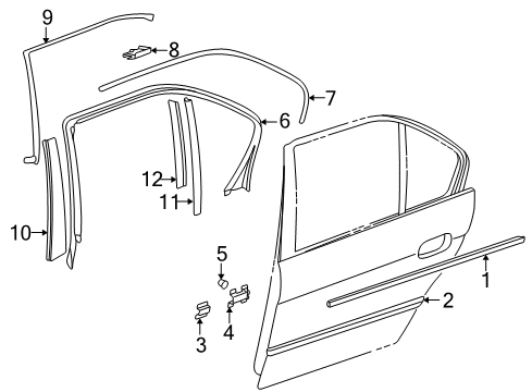 1999 BMW 740i Exterior Trim - Rear Door Moulding Window Frame Left Diagram for 51328125379