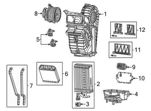 2022 Jeep Wagoneer A/C Evaporator & Heater Components HEATER CORE Diagram for 68565833AA