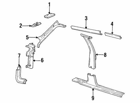 1994 Chevrolet Cavalier Interior Trim - Pillars Panel-Trim Finish Center Pillar Lower & Carpet Retainer *Gray Diagram for 22540618