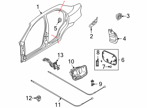2005 Chevrolet Aveo Quarter Panel & Components Fuel Door Diagram for 96408326
