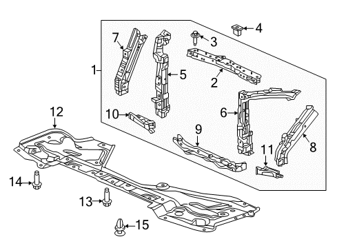 2021 Honda Pilot Radiator Support, Splash Shields Shield, Front Splash Diagram for 74111-TZ5-A01