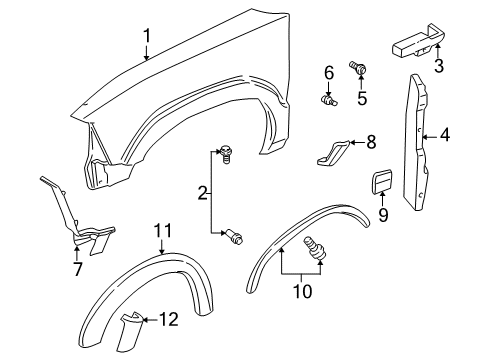 1997 GMC Jimmy Fender & Components, Exterior Trim Molding Kit, Front Fender Lower Rear RH *Gray Diagram for 12543888