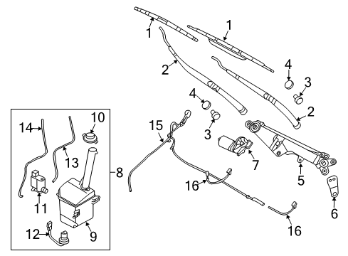 2008 Hyundai Entourage Wiper & Washer Components Windshield Wiper Nozzle Right Passenger Side Diagram for 98630-4D400