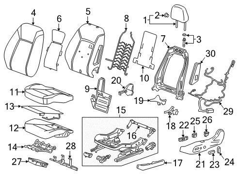 2020 Buick Regal Sportback Driver Seat Components Seat Back Pad Diagram for 39021502