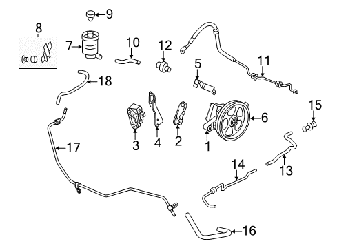 2015 Honda Odyssey P/S Pump & Hoses, Steering Gear & Linkage Tube, Suction Diagram for 53731-TK8-A00