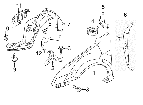 2012 Ford Fusion Fender & Components Shield Diagram for 6E5Z-16102-D