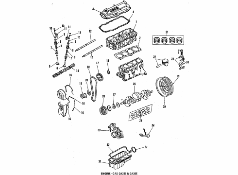 1987 Nissan Stanza Engine Parts, Mounts, Cylinder Head & Valves, Camshaft & Timing, Oil Pan, Oil Pump, Crankshaft & Bearings, Pistons, Rings & Bearings Rocker-Valve Diagram for 13257-24F01