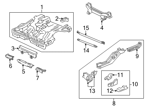 2000 Acura Integra Rear Body - Floor & Rails Frame B Set, Left Rear Diagram for 04654-ST7-A01ZZ