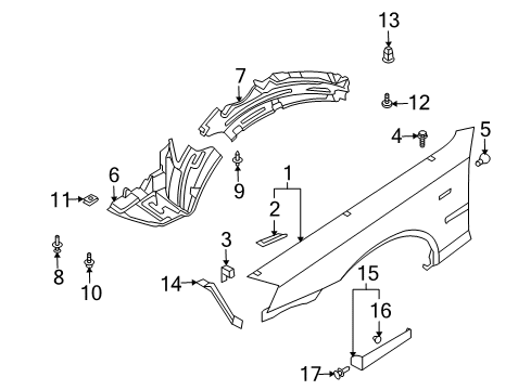 2004 Infiniti M45 Fender & Components Protector-Front Fender, RH Diagram for 63842-AG000