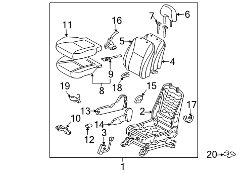 Diagram for 2009 Toyota Prius Front Seat Components 
