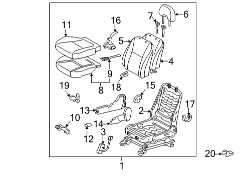 2005 Toyota Prius Front Seat Components Track End Cover Diagram for 71873-21010-A0