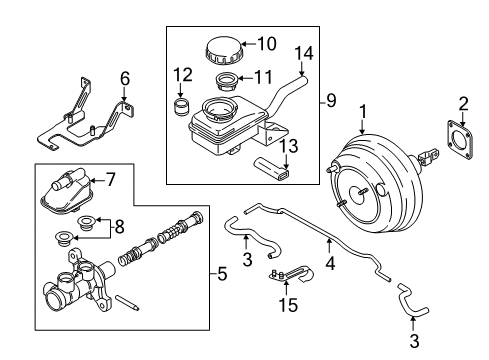 2011 Nissan Quest Dash Panel Components Hose Vacuum Tank Diagram for 47474-1JA0A