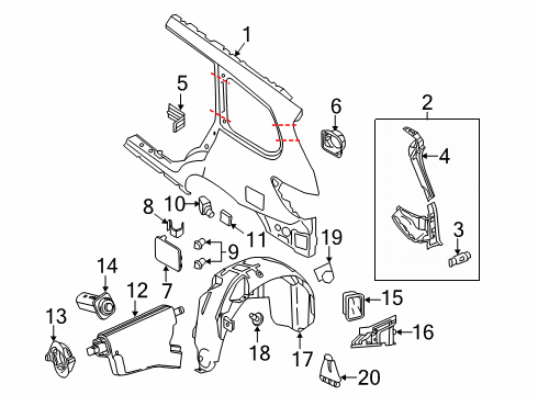 2016 Nissan Pathfinder Quarter Panel & Components Retainer-Tapping, Striker LH Diagram for G6691-3JAAA