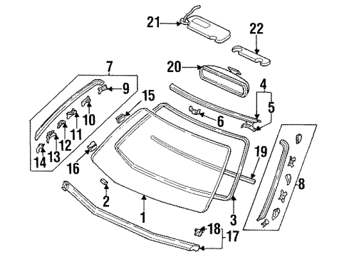 1991 Acura Legend Windshield Glass Clip D, FR. Windshield Side (Yellow) Diagram for 91528-SP0-003
