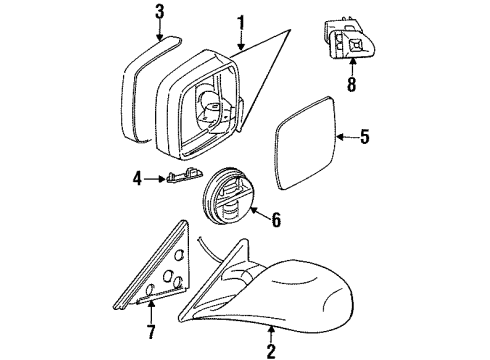 1993 BMW 325is Outside Mirrors Electric.Exterior Heatable Mirror Right Diagram for 51168144402