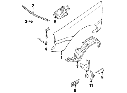 1991 Nissan NX Fender & Components, Exterior Trim Protector-Front Fender, LH Diagram for 63843-61Y00