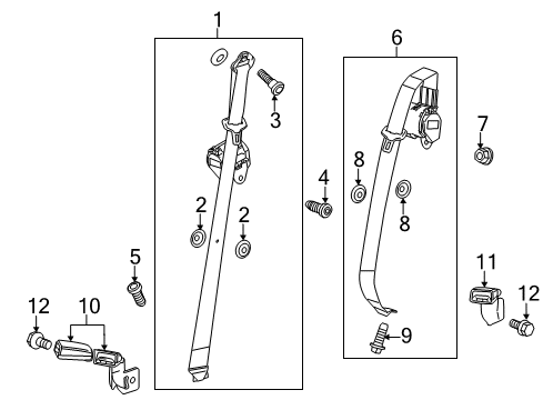 2014 GMC Terrain Seat Belt Center Belt Assembly Nut Diagram for 89040100