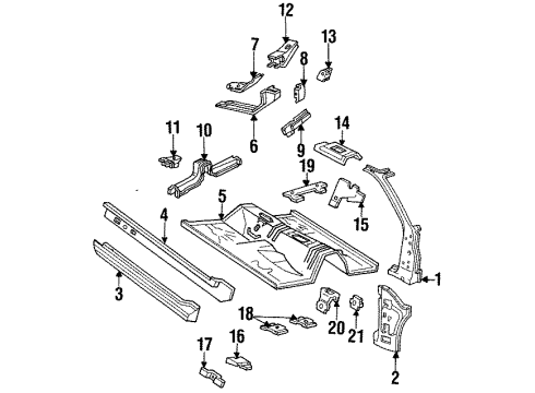 1996 Ford Mustang Hinge Pillar, Rocker, Floor Rail Reinforcement Gusset Diagram for 1R3Z-63101A72-AA