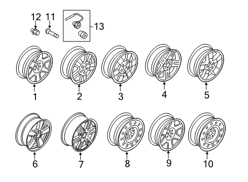 2010 Ford Escape Wheels Wheel Nut Diagram for 8L8Z-1012-B
