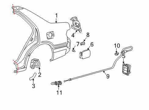 2004 Toyota Camry Fuel Door Release Cable Diagram for 77035-33100