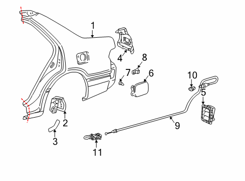 2004 Toyota Camry Fuel Door Fuel Door Diagram for 77350-AA060