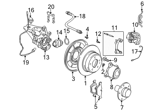 2002 BMW 525i Anti-Lock Brakes Abs Wheel Speed Sensor Rear Diagram for 34526756376