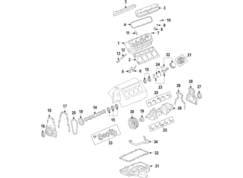 2014 Chevrolet Camaro Engine Parts, Mounts, Cylinder Head & Valves, Camshaft & Timing, Oil Pan, Oil Pump, Crankshaft & Bearings, Pistons, Rings & Bearings, Variable Valve Timing Valve Cover Gasket Diagram for 12657966