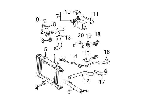 2003 Toyota Solara Radiator & Components, Cooling Fan Upper Hose Diagram for 16571-0H030