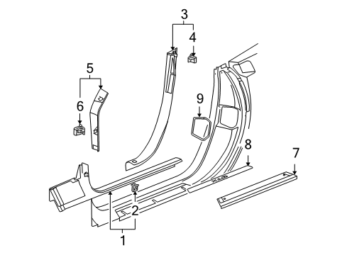 2004 Cadillac XLR Interior Trim - Pillars, Rocker & Floor Panel Asm-Body Lock Pillar Trim *Ebony Diagram for 10349322