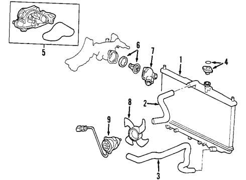 1998 Honda Accord Cooling System, Radiator, Water Pump, Cooling Fan Thermostat Assembly (Nippon Thermostat) Diagram for 19301-P8C-A11
