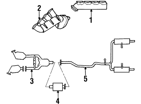 1998 Lincoln Mark VIII Exhaust Components, Exhaust Manifold Converter & Pipe Diagram for F6LY-5F250-B