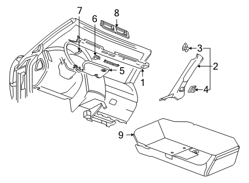 2007 Cadillac XLR Interior Trim - Roof Weatherstrip Pillar Trim Clip Diagram for 15043750