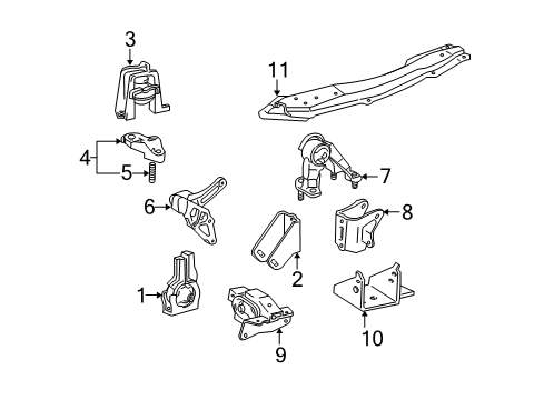 2001 Toyota Celica Engine & Trans Mounting Front Bracket Diagram for 12311-22040