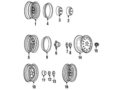 1993 Chevrolet S10 Wheels & Trim Wheel Rim Assembly, 15X7 *Bright Silve Diagram for 12353015