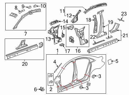 2014 Buick Verano Center Pillar & Rocker, Hinge Pillar, Uniside Inner Hinge Pillar Upper Bracket Diagram for 13281889