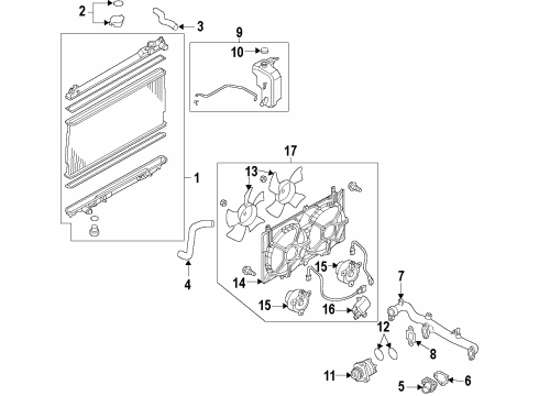 2011 Infiniti G25 Cooling System, Radiator, Water Pump, Cooling Fan Radiator Assembly Diagram for 21460-JK20A