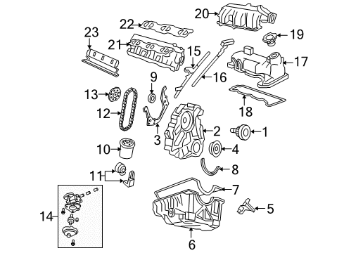 1999 Ford Ranger Engine Parts, Mounts, Cylinder Head & Valves, Camshaft & Timing, Oil Pan, Oil Pump, Crankshaft & Bearings, Pistons, Rings & Bearings Gasket Diagram for F57Z-9E436-AA