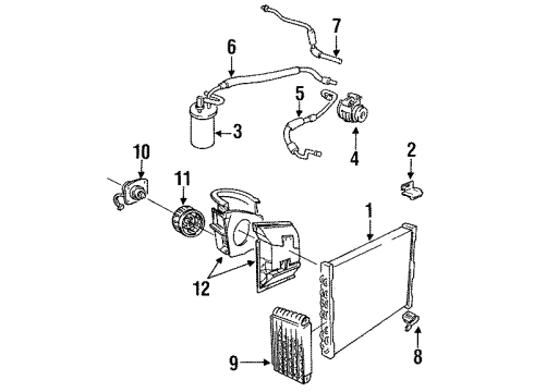 1988 Ford Mustang Condenser, Compressor & Lines, Evaporator Components Pulley Diagram for E4ZZ19D784A